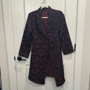 bryn Walker Black and Red Patterned Blazer